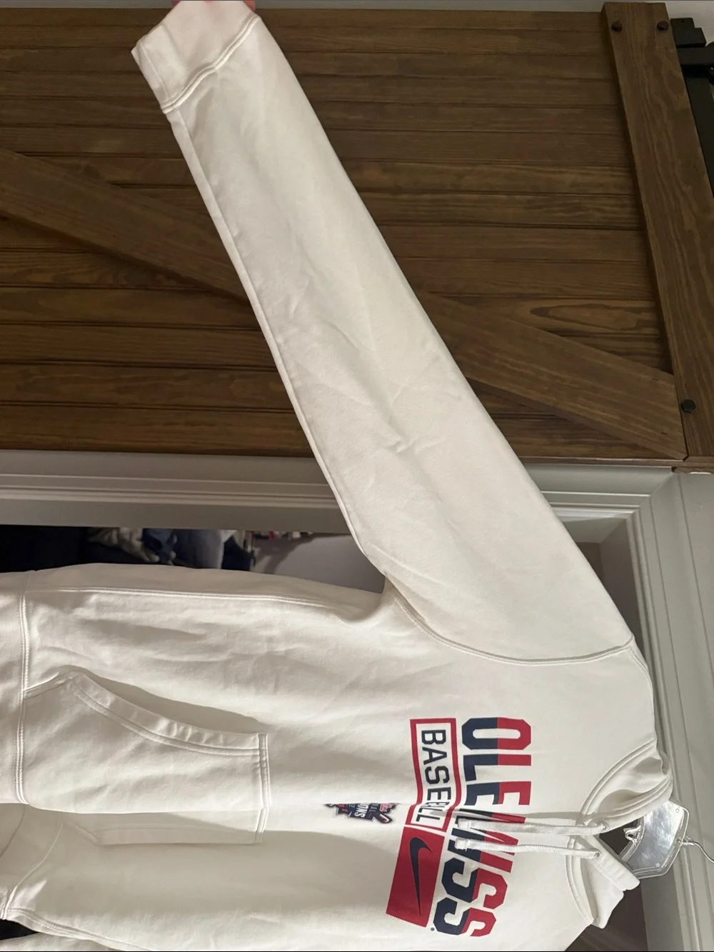 Nike White Ole Miss Baseball Pullover Hoodie with Red & Navy Graphics